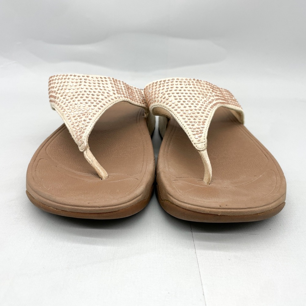 FitFlop Womens 8 Lulu Crystal Embellished Suede Sandals Beige Tan Thong Comfort - Picture 3 of 12